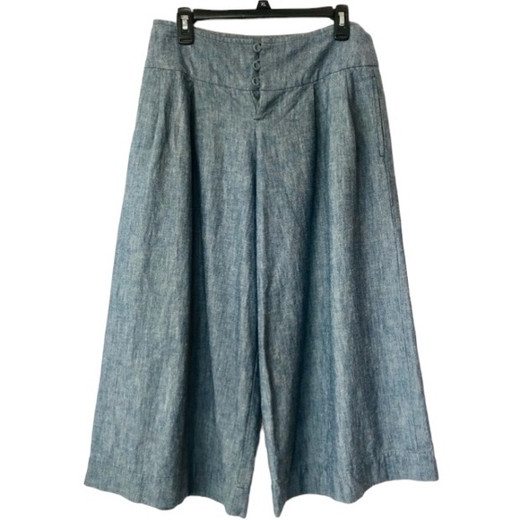 Bulle De Savon cotton button pleated wide leg cropped pants - Picture 1 of 7